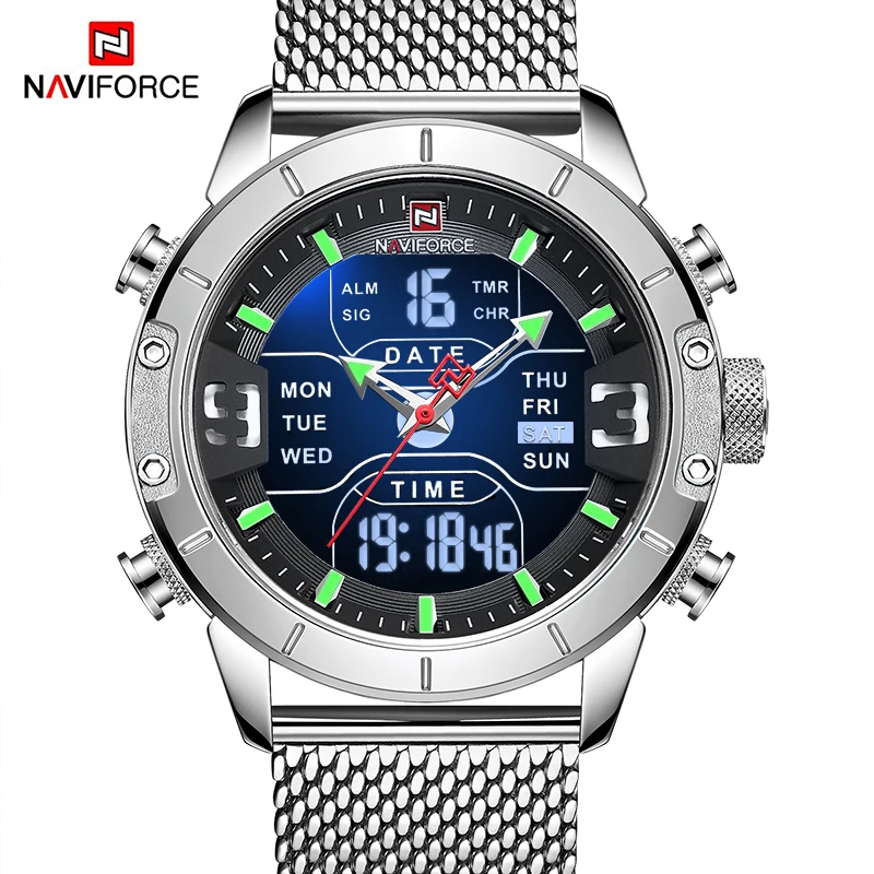 Comprar NAVIFORCE relojes para hombre, marca de lujo superior, relojes deportivos para hombres, reloj Digital LED de cuarzo para hombres, reloj de pulsera militar de acero completo para hombre