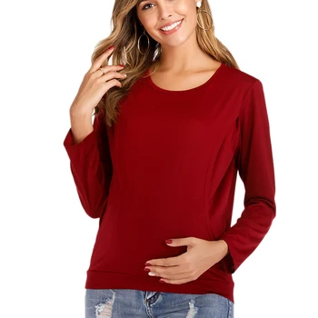 

Maternity Breastfeeding Tops Round Neck Nursing Clothes Casual Long-Sleeved Maternity Clothes Nursing T-Shirt
