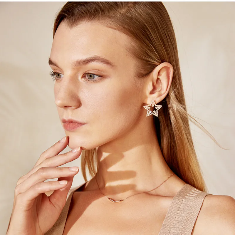 

Cubic Zirconia Earrings Asymmetrical Pentagonal Star Moon Earring Female INS Fashion Jewelry