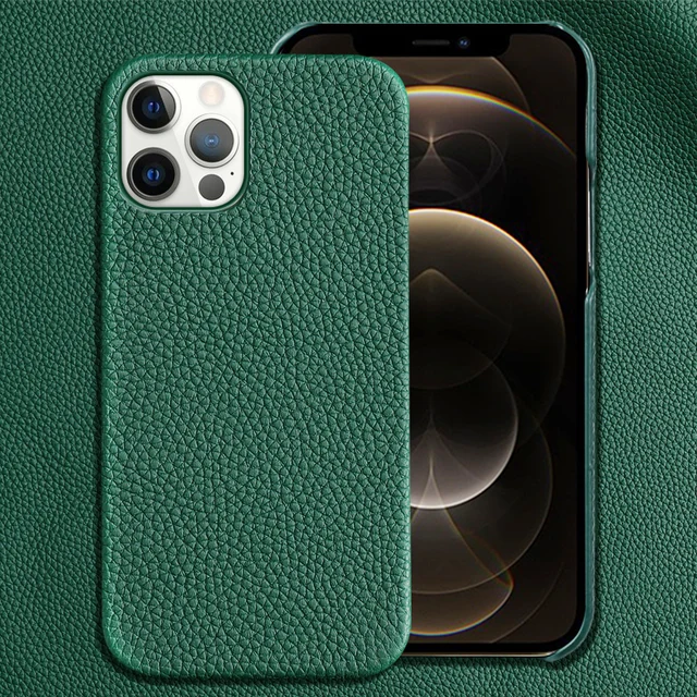 Genuine Cowhide Leather Phone Case for iPhone 13 Pro Max 12 13 Mini 11 12 Pro Max X XR XS Max 6 6S 7 8 Plus SE 2020 Back Cover green