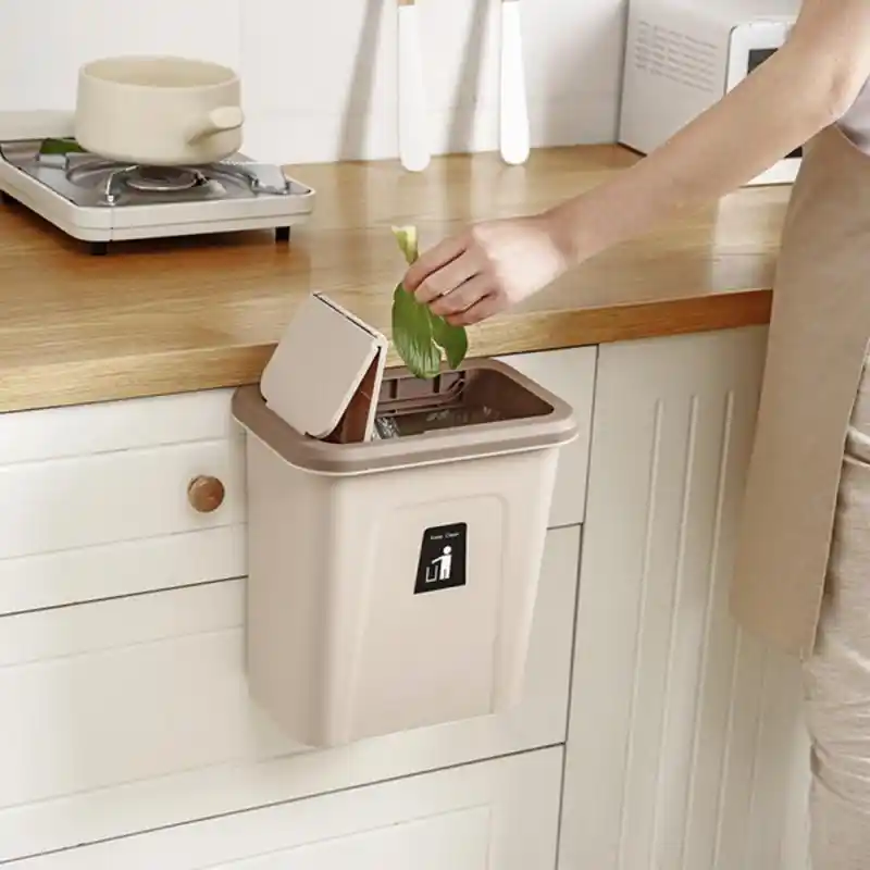 Sliding Lid Trash Can Kitchen Cabinet Door Hanging Plastic Storage