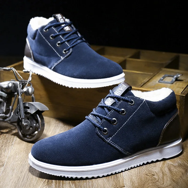 

Litthing Winter Men Boots With Short Plush Sports Shoes Breathable England Trend Lace-up Ankle Shoes Frosted Zapatos De Hombre