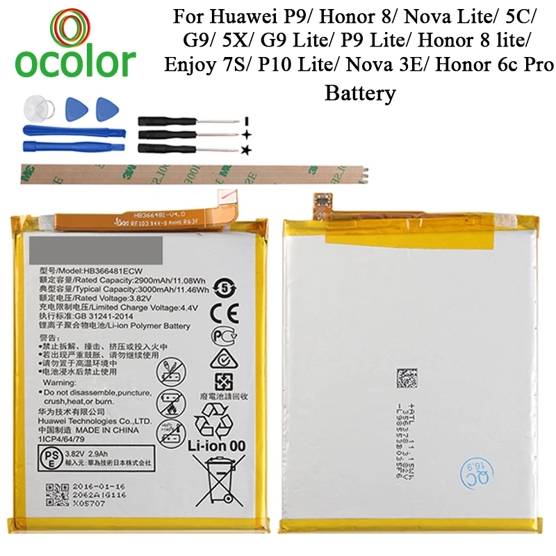 Ocolor для huawei P9 батарея HB366481ECW запасная P10 Lite Ascend G9 honor 8 5C Enjoy 7S Nova 3E 5X | Мобильные