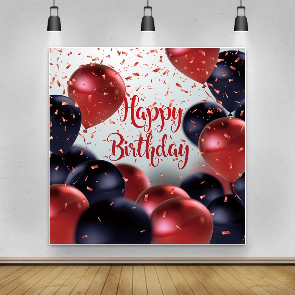 

Laeacco Balloons Happy Birthday Backdrop For Photography Red Ribbon Baby Portrait Party Banner Photo Background For Photo Studio