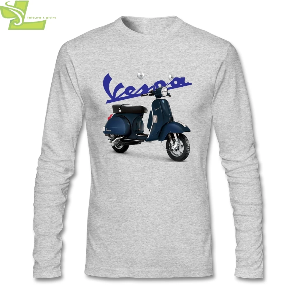 Повседневная футболка Мужская Новое поступление Vespa PX 125 o-образным вырезом с длинными рукавами хлопковые мужские рубашки XXXL - Цвет: Серый
