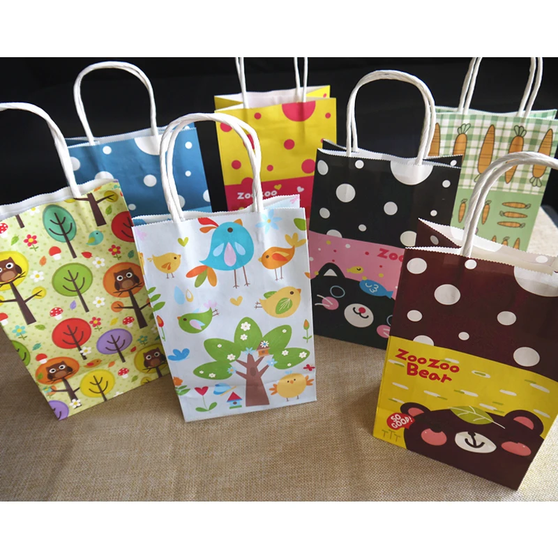 10 шт мультфильм с принтом крафт-бумага сумка свадебный подарок сумки на вынос с ручками детские подарочные сумки сувенирная упаковка