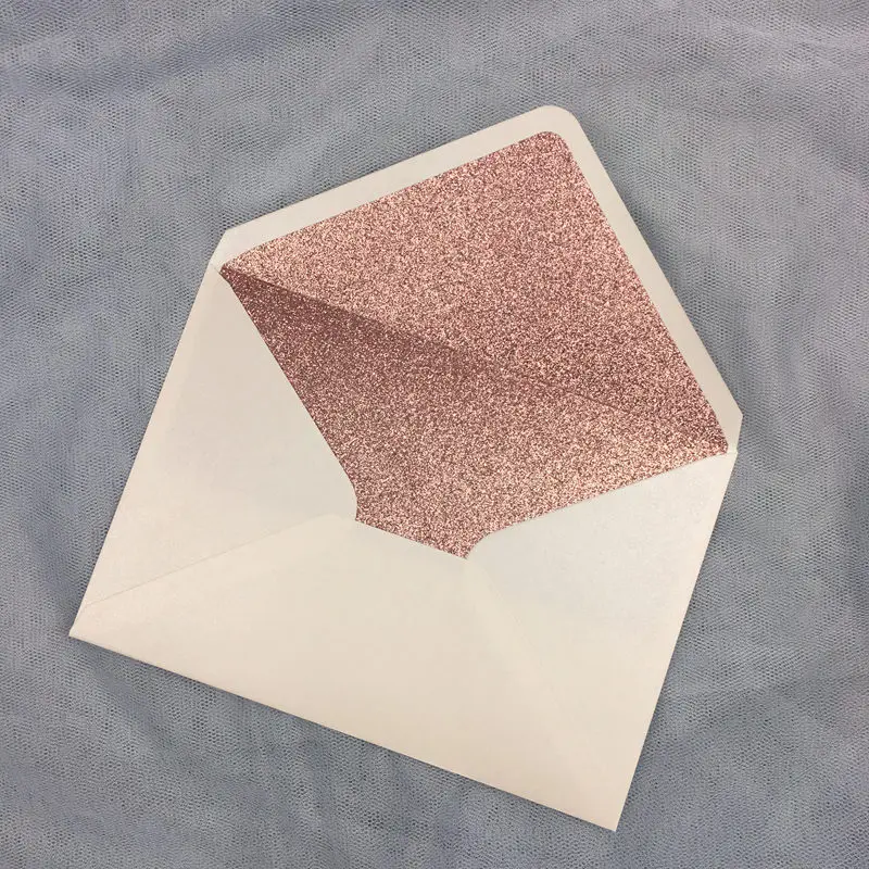 Pearl paper wedding invitation card envelopes pink burgundy white ivory navy red black silver rose gold glitter 25x