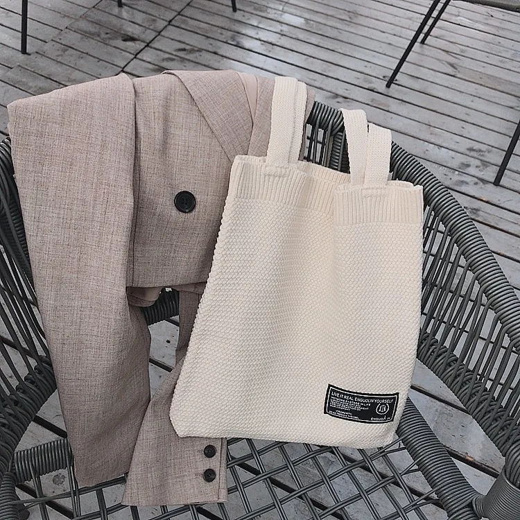 

New Style Woolen Yarn Bag CHIC Japanese-style Wind Korean-style Versatile Simple College Style Retro Shoulder Bag Women's Shoppi