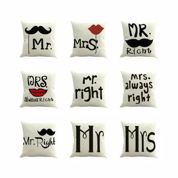 

New Romantic Letter Printed Pillow Cover Linen Pillow Case Simple Design Throw Wedding Decorative Pillowcase Cushion Accessary
