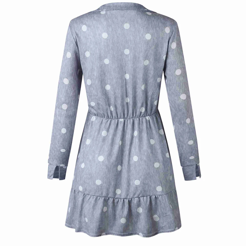 Новое Короткое женское платье Vestido с рюшами и принтом в горошек, сексуальное пляжное платье с запахом, винтажное летнее праздничное платье с длинным рукавом