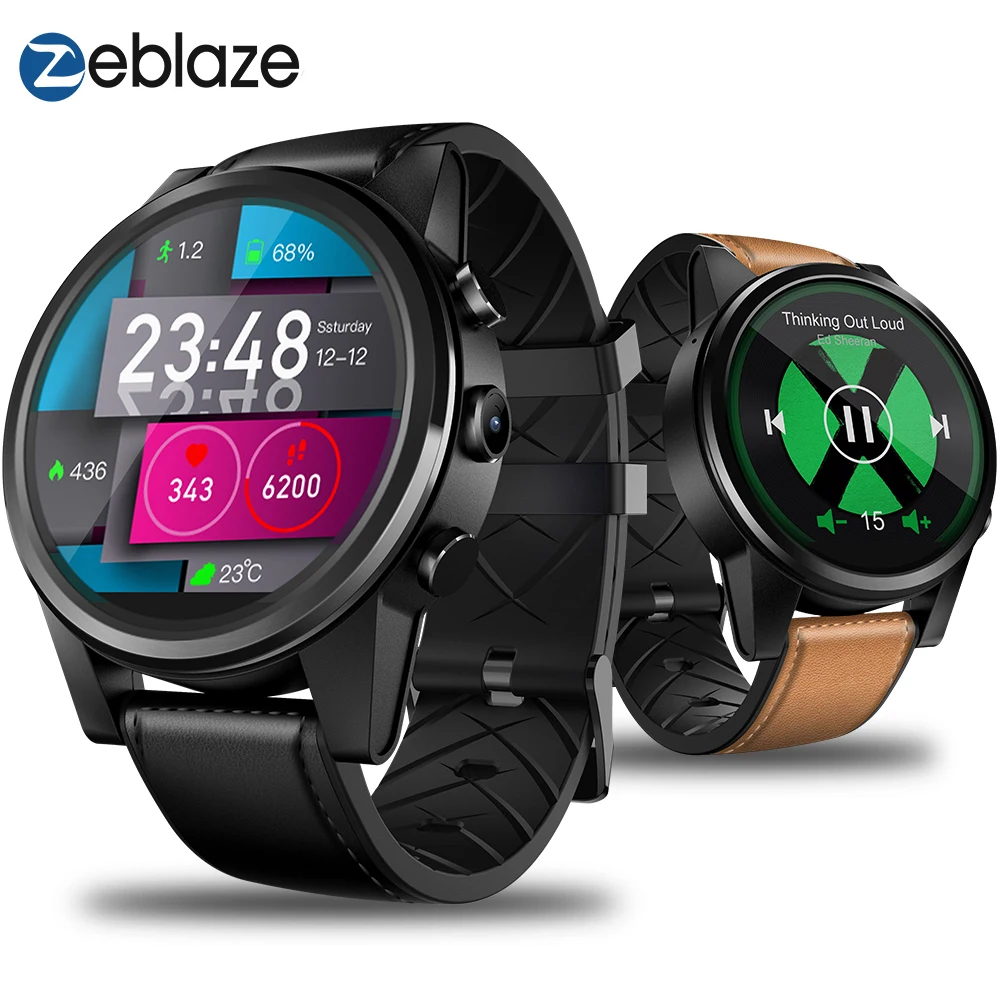 Смарт часы Zeblaze 4 Pro 4g 1 6 дюйма 320*320p x 16 Гб 600 мАч GPS с кожаным ремешком спортивные для