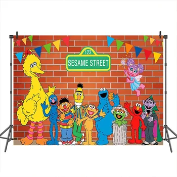 

Sesame Street Photography Background Bithday Party Brick Wall Backdrop Flag Baby Shower Banner Custom Decoration for Photos