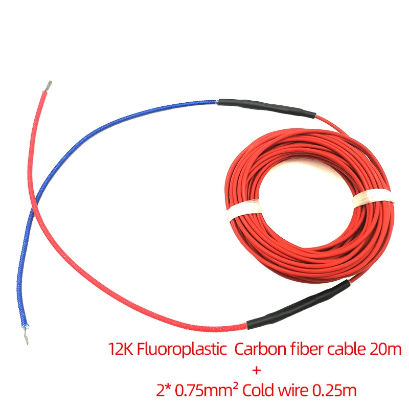 20 м подключен 12 к 33 Ом фторопласт углеродного волокна нагревательный кабель пол Электрический Теплый провод, обогреватель комнаты горячей линии Minco тепла