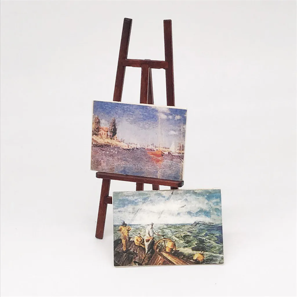 Мини-кукольный домик с 2 картинами 1/12 деревянный easel Набор для живописи маслом