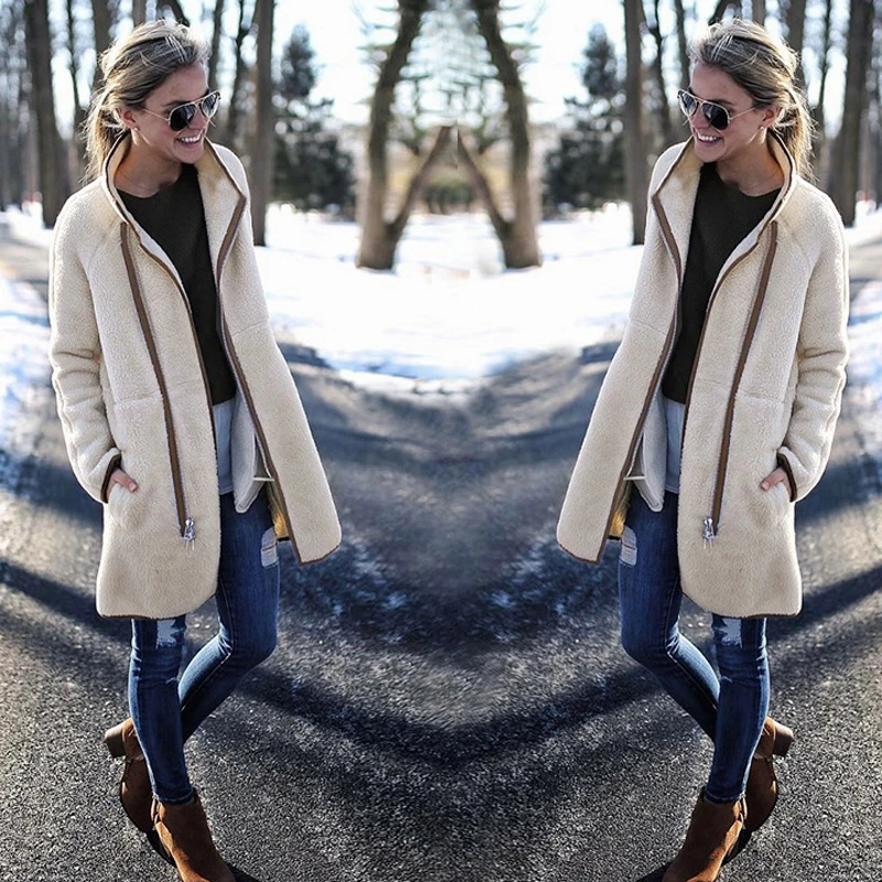 Kopen Lossky Wollen Blend Vrouwen Lange Mouw Stiksels Herfst Winter Lange Jas Coltrui Rits Warm Pluche Uitloper Streetwear Feminino