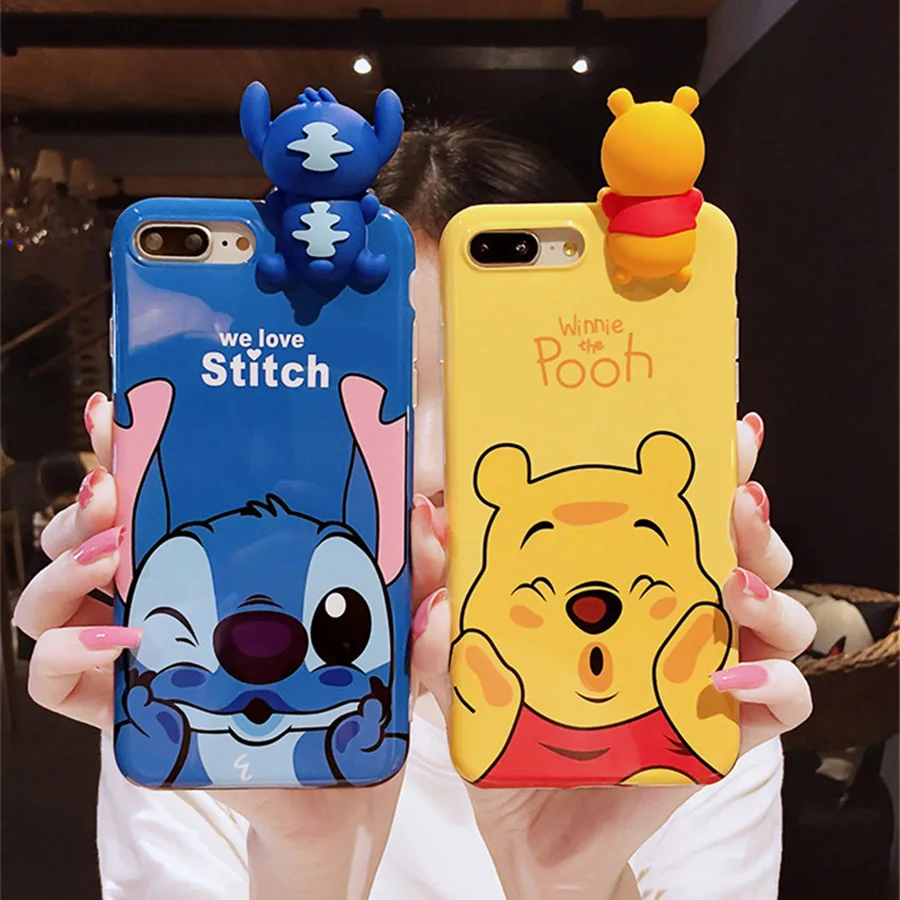 

Cute 3D Stitch Winnie Pooh Bear Cartoon Phone Case For iPhone 6 6s 7 8 Plus X Xs Max XR for Samsung Galaxy Note 9 S8 S9 S10 Plus