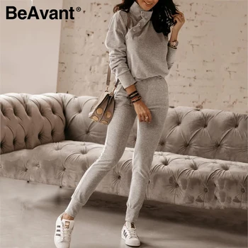 

BeAvant High collar thin fit women's 2-piece Personalized single breasted casual suit Jogging pants 2-piece autumn sports suit