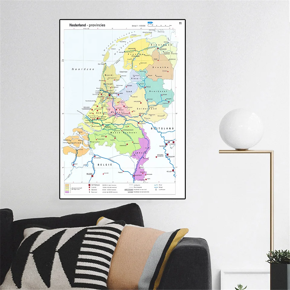 100*150cm The Netherlands Provinces Map Wall Poster Non-woven Canvas Painting Room Home Decoration School Supplies In Dutch