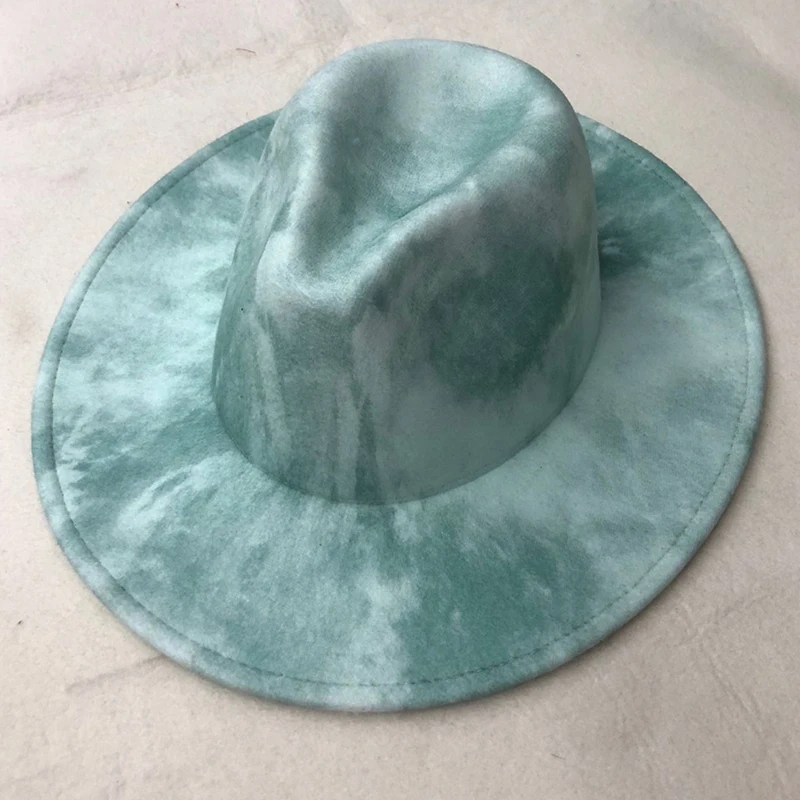 

fedoras hats women men wide brim Tie dye autumn winter women hats vintage fascinator multicolor blue green white felted hat men