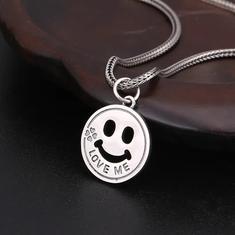 925 Sterling Silver Jewelry Personality Simple Letter Smiley Men Women Pendant Thai Vintage Necklace | Украшения и аксессуары