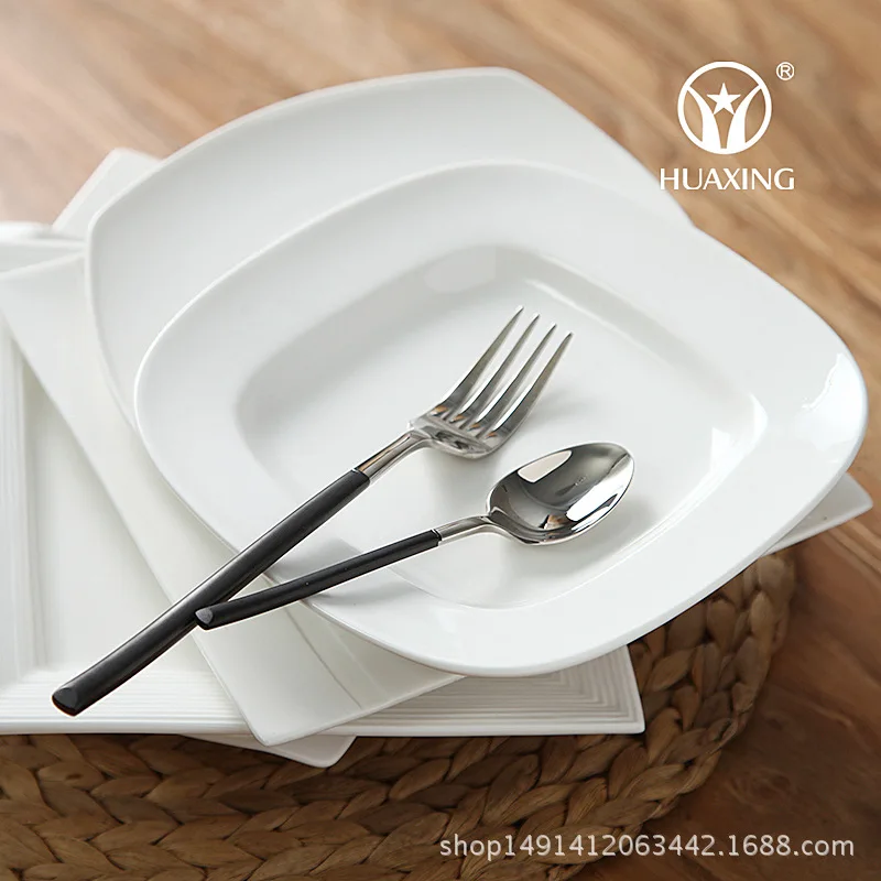 Western Food Plates Ceramic Steak Plate Square European Style Plate Dish Creative Pure White Western Food Disc Nordic