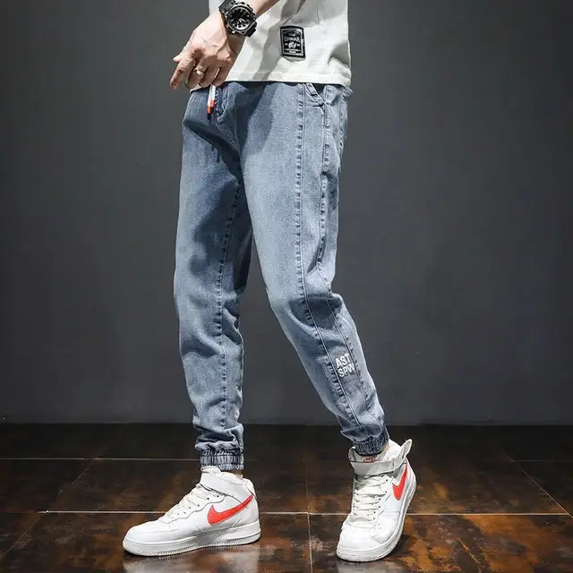Mens Jeans Biru Hitam Celana Longgar 