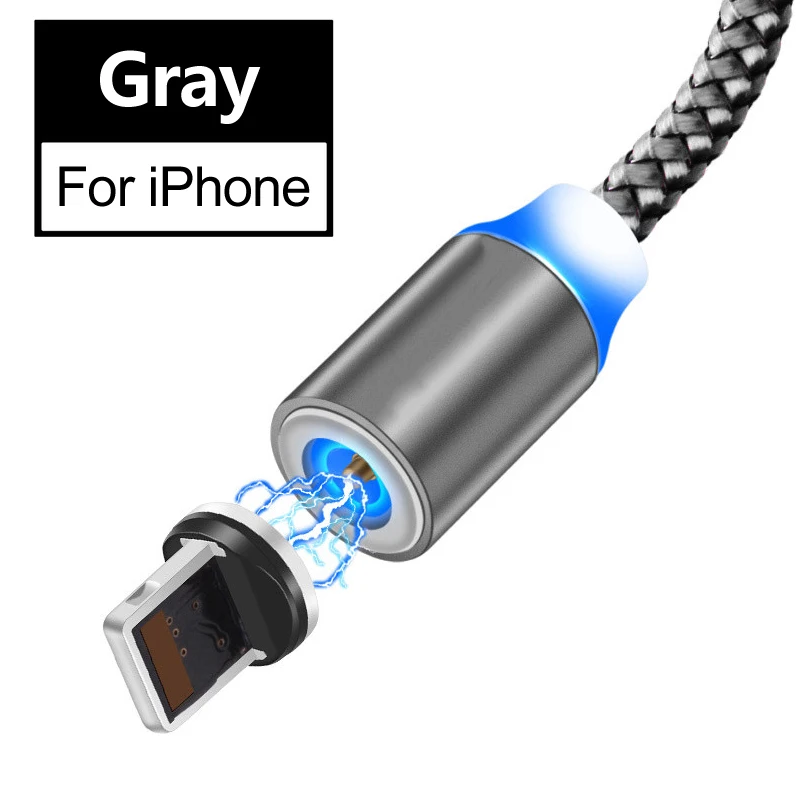 Светодиодный магнитный usb-кабель Магнитный USB type C Micro usb IOS для iPhone Xs Xr X 8 7 6 Plus 5 SE huawei Xiaomi samsung Быстрая зарядка - Цвет: Gray IOS Cable