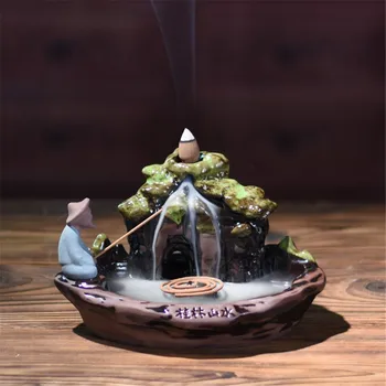 

Backflow Incense Burner Holder Cones Censer Ceramic Smoke Decor High mountain running water back incense burner ceramics