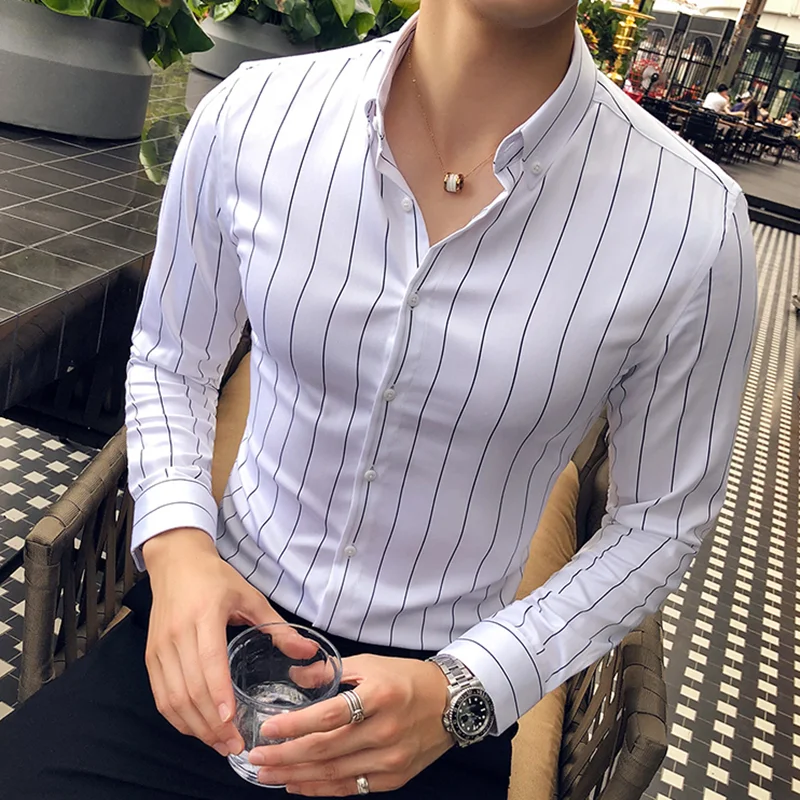 New Spring and Autumn Style Man Shirt Turn-down Collar Long-Sleeved Shirt Men Casual Stripe Shirt Camisa M-3XL