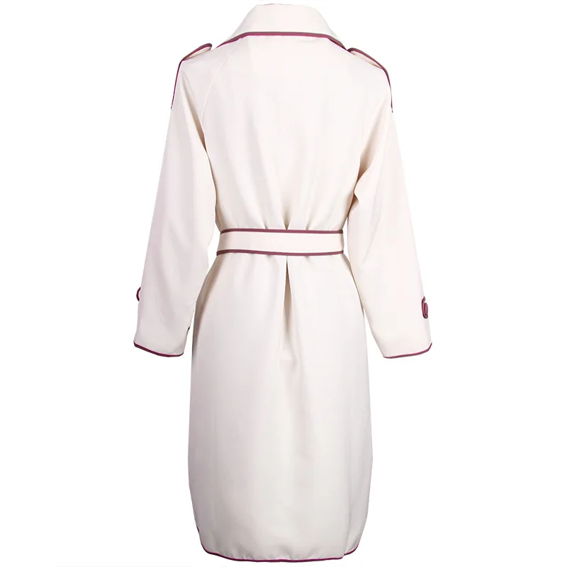 Soft Quality British Style Women Apricot Color Midi Long Trench Coat With Belt Contrast Color Elegant Slim Windbreaker For Lady