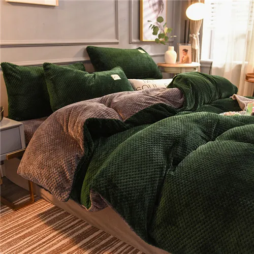 blackish green grey Зимний комплект постельного белья с ананасом, плед, бархат, плюш, сплошной цвет, мягкий теплый флис, фланелевая кровать, пододеяльник, наволочка, покрывало, фиолетовый - Цвет: blackish green grey