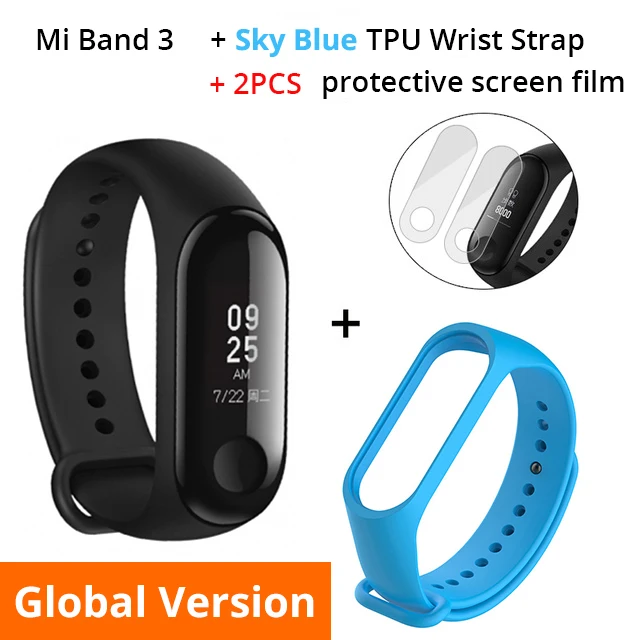 Add SkyBlue Strap Глобальная версия Xiaomi mi Band 3 Смарт-Браслет фитнес-браслет mi Band большой сенсорный экран oled-сообщение частота сердечных сокращений Smartband - Цвет: Add SkyBlue Strap