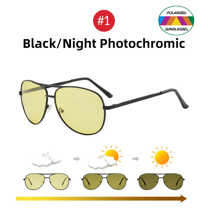 VIVIBEE Для мужчин фотохромные Ночное видение поляризационные солнцезащитные очки пилота Стиль Алюминий Для женщин Поляризованные Вождения Солнцезащитные очки желтые - Цвет оправы: B Night Photochromic