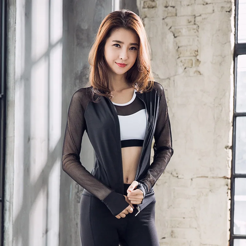 

New Style Long Sleeve Yoga Suit Women's Zip-up Jacket Stand Collar Sports Fitness Suit Yoga Running Costume