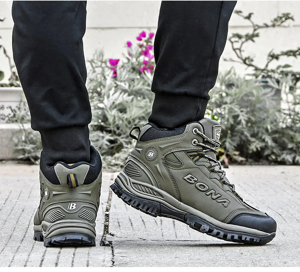 BONA 2022 New Designers Popular Hiking Boots Men Snow Warm Sneakers Man Padded Trekking Winter Action Leather High Top Footwear