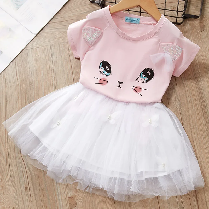 AZ172 Pink Bear leader/комплекты одежды для девочек новые летние детские прекрасные костюмы одежда для малышей с рисунком кота топ и юбка для маленьких девочек детская одежда - Цвет: AZ172 Pink