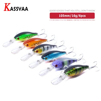 

6pcs Big Tongue Hard Fishing Crankbaits 105mm 16g Wobblers Bass Plastic Swimbait Lifelike 3D Fake Fish Wholesale Fishing Lures