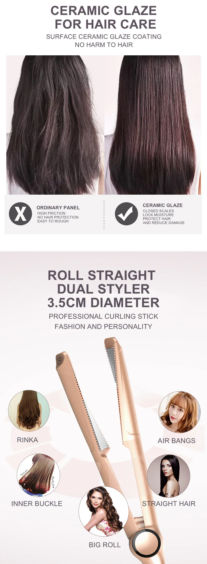 2 in 1 Spiral Hair Straightener Flat Irons Hair Curler Wand Professional Electric Straightening Iron Curling Irons Styling Tool 0000