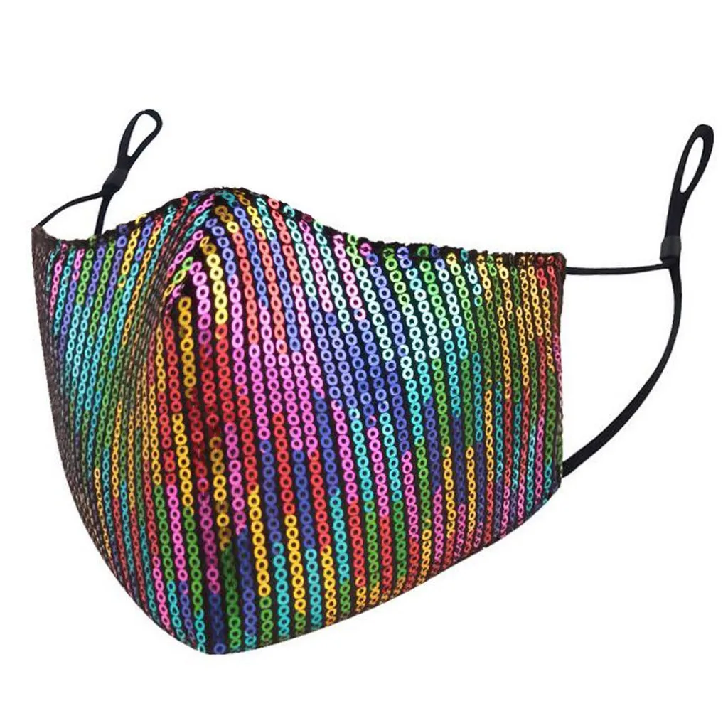 Mascarilla de algodón con lentejuelas para mujer, máscara facial lavable y transpirable, antipolvo, protección facial reutilizable