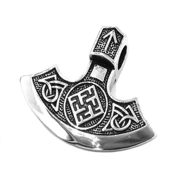 

Norse Viking Rune Axe Pendant Stainless Steel Jewelry Vintage Thor Hammer Celtic Knot Biker Mens Pendant Wholesale SWP0481