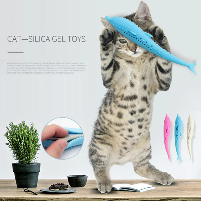 

Pet Cat Toothbrush Fish Shape Flop Cat Toy Supplie Pet Silicone Molar Stick Tooth Cleaning Interactive Cat Fish Shape Toothbrush