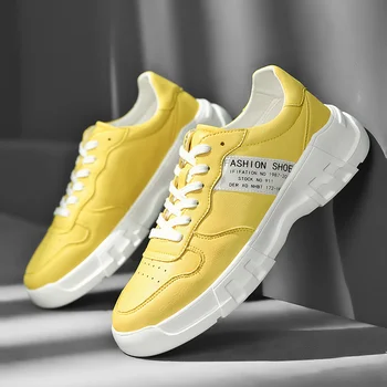 

2020 Popular Casual Shoes For Men Fashion Leather Sneakers Mens Yellow Youth Casual Shoes Top Quality Men Walking Footwear