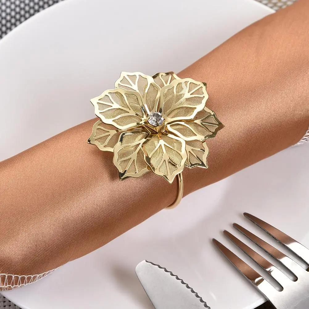 

12Pcs/Set Alloy Cutout Flower Design Napkin Rings for Wedding Receptions Gifts Holiday Banquet Dinner Christmas Table Decoration