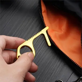 

Family Health Convenient Portable Alloy Press Elevator Tool Hygiene Hand Antimicrobial Brass EDC Door Opener Door Handle Key