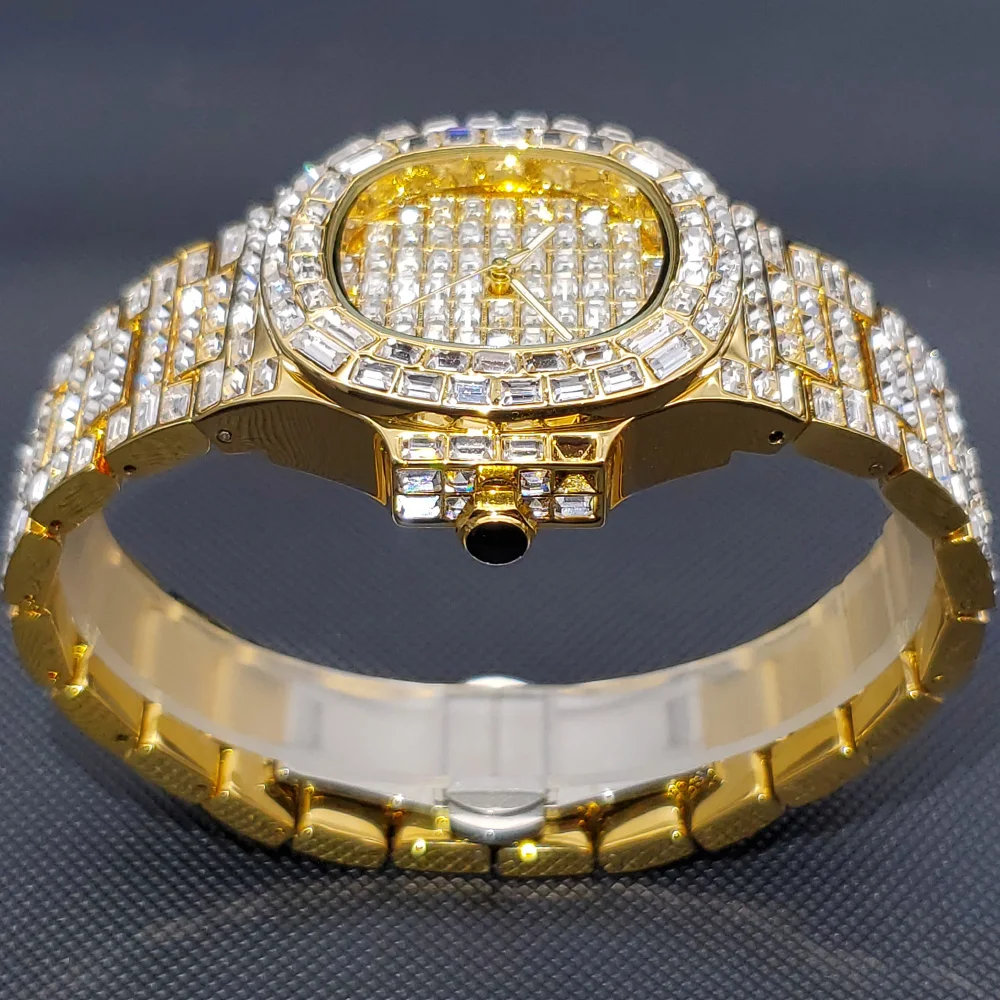 MISSFOX Orologi da uomo in oro pieno di diamanti Orologio da polso al quarzo bling ghiacciato Orologio AAA di alta qualità in acciaio inossidabile_voghion.com