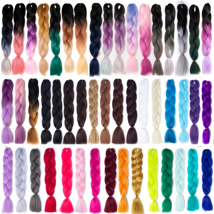Ombre Synthetic Braiding Hair Extensions For Women Braids 24'' 100g Jumbo Braids Two Tone Ombre Color Pink Black Blue Wholesale 6