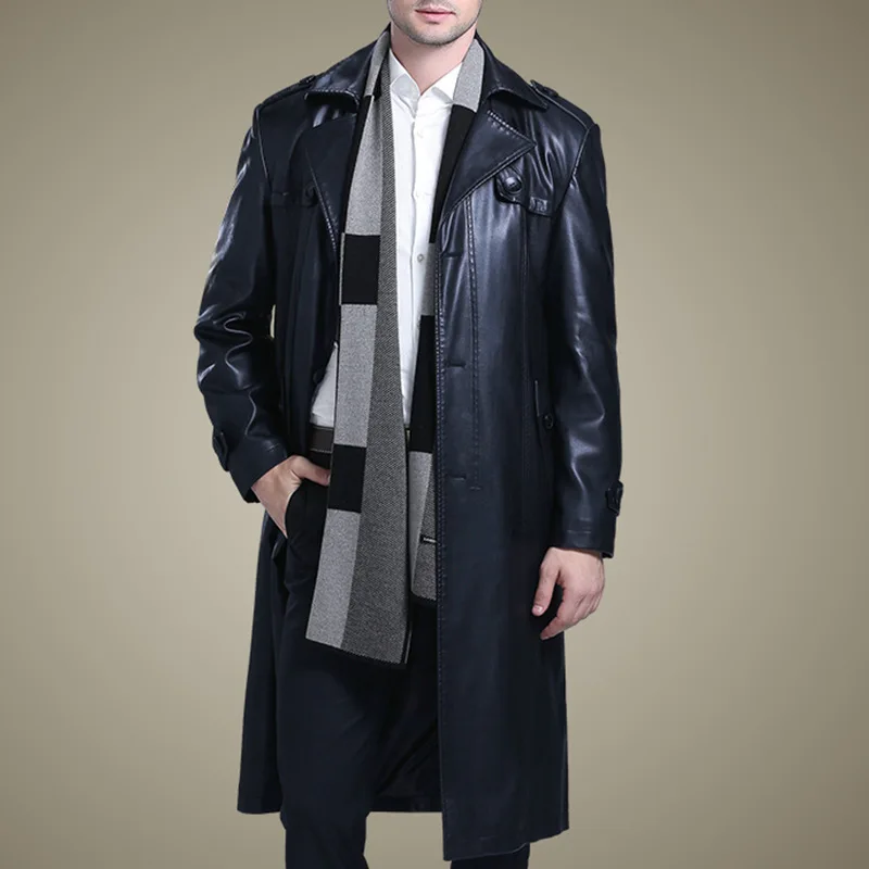 

Handsome Self-cultivation Male Pu Locomotive Leather Clothing Personality Lengthen Fund Loose Coat Trend Man Overknee Skin Wind