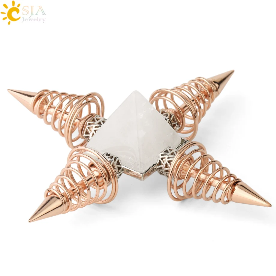 White Crystal CSJA, натуральные камни, пирамида, украшение, 4 точки, весенний конус, маятники, энергия, исцеление, духовная медитация, для женщин и мужчин, ювелирные изделия G316 - Цвет: White Crystal