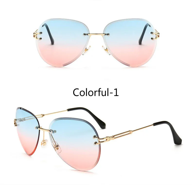 Quaslover, солнцезащитные очки без оправы, женские солнцезащитные очки, градиентные оттенки, режущие линзы, дамские бескаркасные металлические очки, UV400