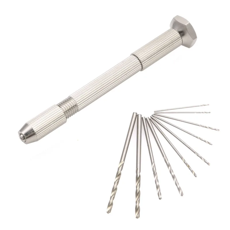 

Drop Shipping Aluminum Hand Drill Keyless Chuck 0.5-2.5mm +10pcs Twist Drills Rotary Tools